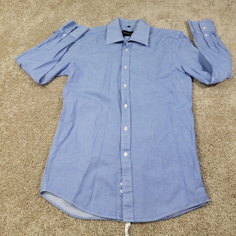 Wolczanka Men's Dress Shirt Dotted Pattern Button Down Long Sleeve Blue Size 40